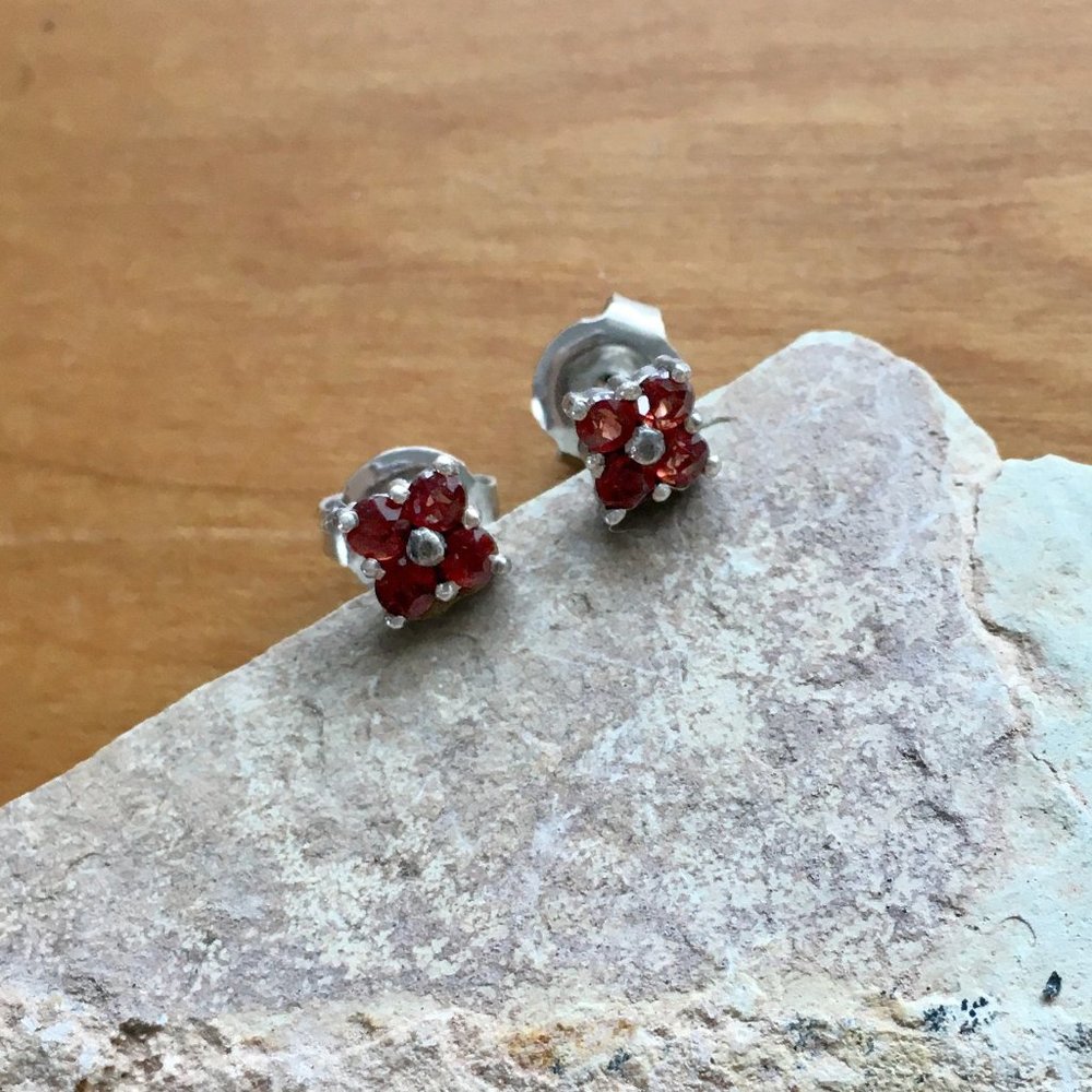 Garnet and Silver Small Stud Earrings